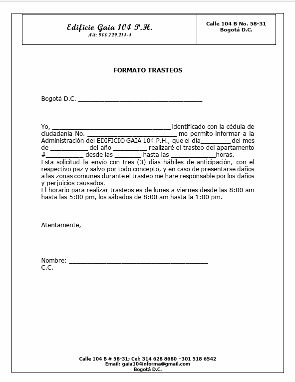 formato de trasteo gaia
